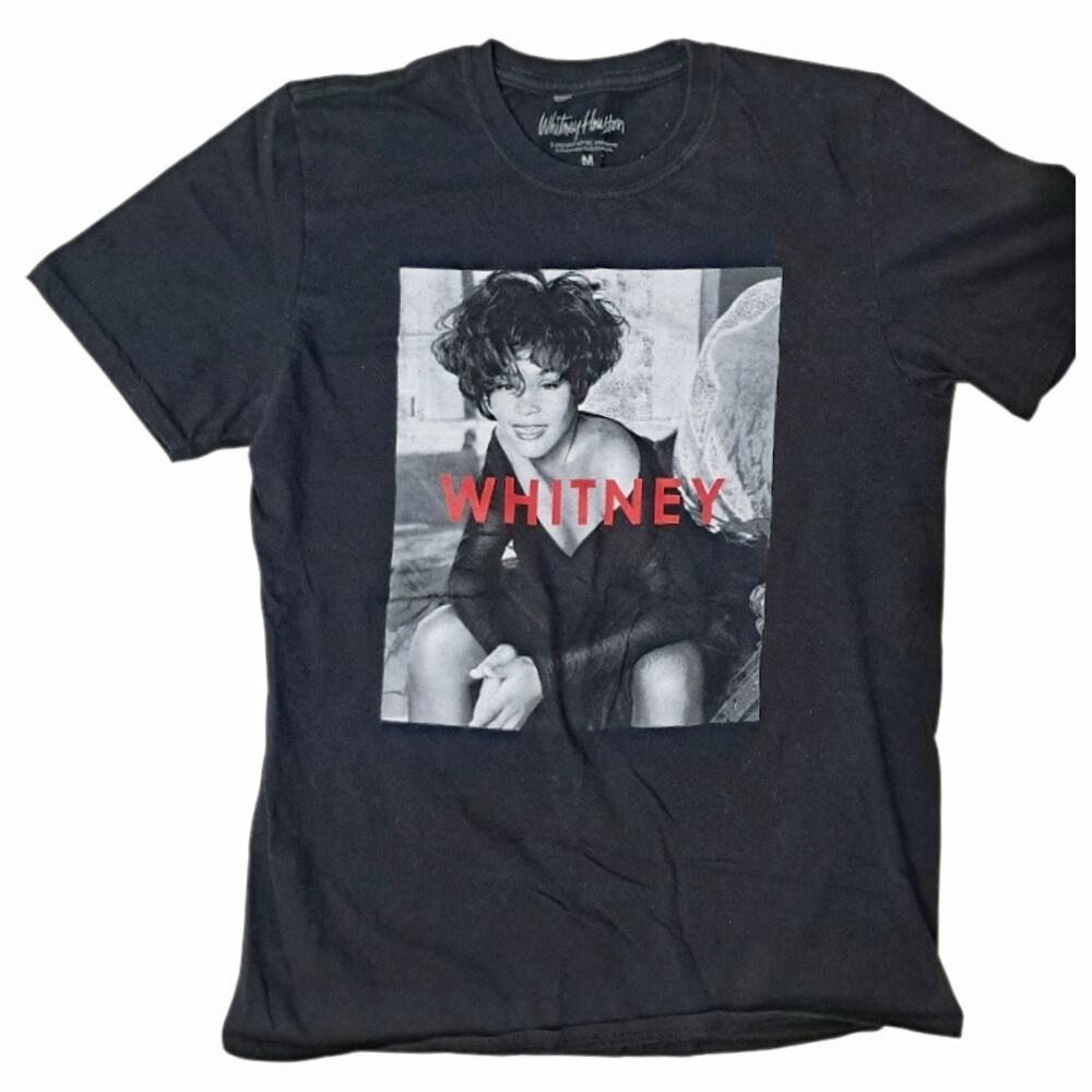 WHITNEY HOUSTON Black Short Sleeve T-shirt Size M Music Concert Festival Top